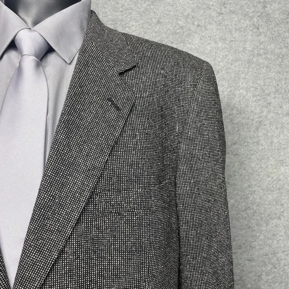 Vtg Barrington Mens 44L Sport Coat Gray 100% Silk Blazer Herringbone Tweed